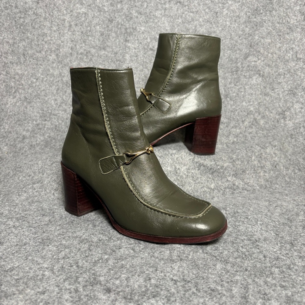 Avril Gau Olive Green Leather Horsebit Zip Ankle Boots Shoes Womens Size 8.5 US